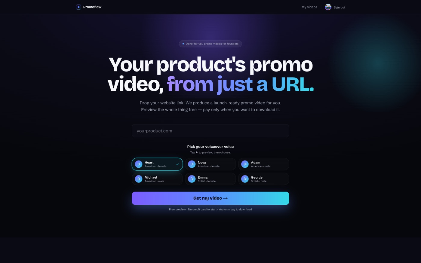 Promoflow — promo video generator landing page