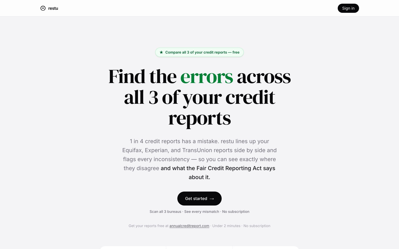 Restu — credit report comparison landing page